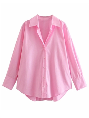 Women's lapel loose slimming shirt mid-length long-sleeved top