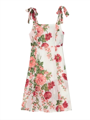 Vintage print side slit hem midi skirt bow tie dress