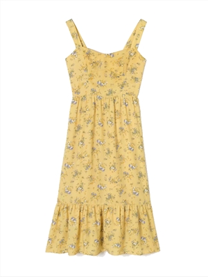 Fashion sexy waist ruffled sling dress French retro print dress